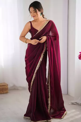 Wine satin saree