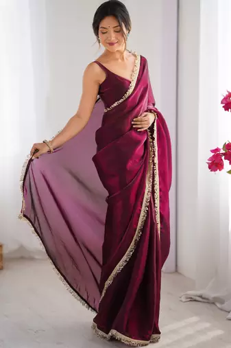 Wine satin saree