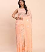 Peach linen cotton woven saree