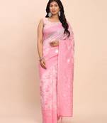 Light pink linen cotton woven saree