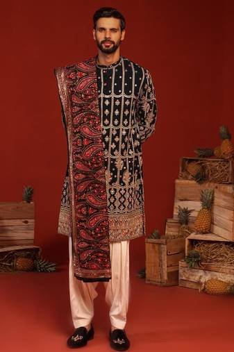Sahil teal Black kurta set