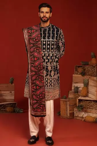 Sahil teal Black kurta set