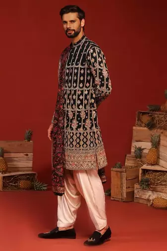 Sahil teal Black kurta set
