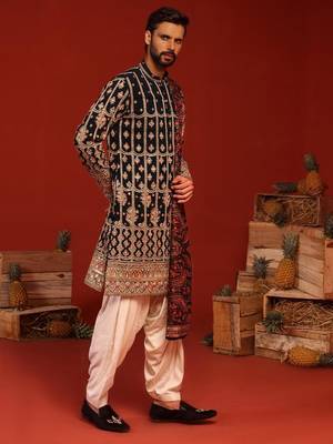Sahil teal Black kurta set 3