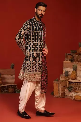 Sahil teal Black kurta set