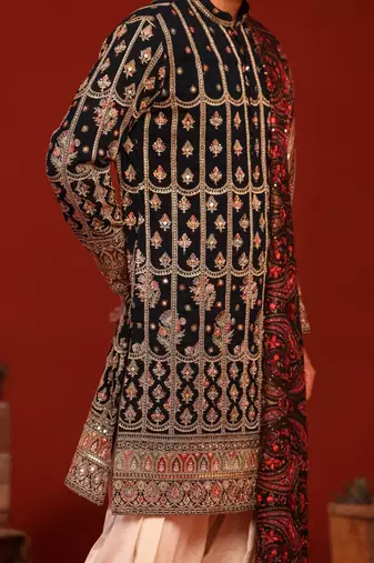 Sahil teal Black kurta set
