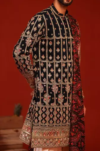 Sahil teal Black kurta set