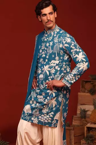 Samar teal blue kurta set