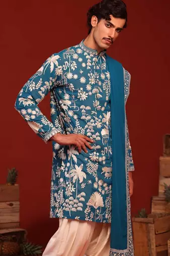 Samar teal blue kurta set