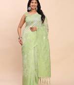 Light green linen cotton woven saree
