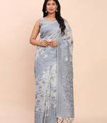 Grey linen cotton woven saree