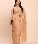 Orange linen cotton woven saree