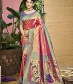 Pink kanjivaram silk blend zari woven saree