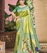 Green kanjivaram silk blend zari woven saree