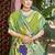 Green kanjivaram silk blend zari woven saree