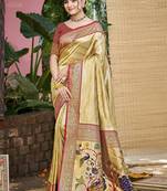 Beige kanjivaram silk blend zari woven saree