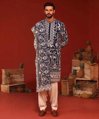Charvik royal blue kurta set 1