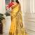Yellow linen cotton digital printed saree