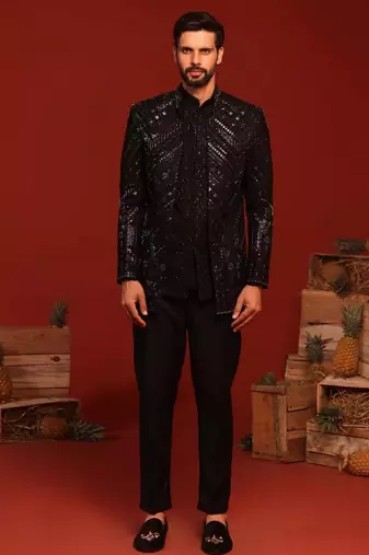 Anmay black jodhpuri set