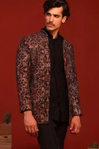 Vibhor black jodhpuri set