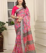 Pink linen cotton digital printed saree