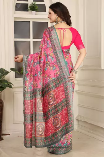 Pink linen cotton digital printed saree