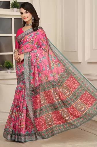 Pink linen cotton digital printed saree
