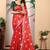 Red linen cotton digital printed saree