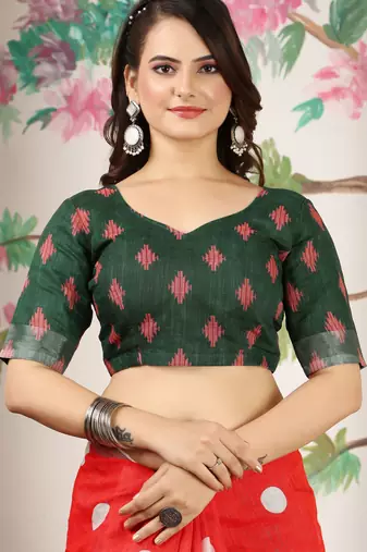 Red linen cotton digital printed saree