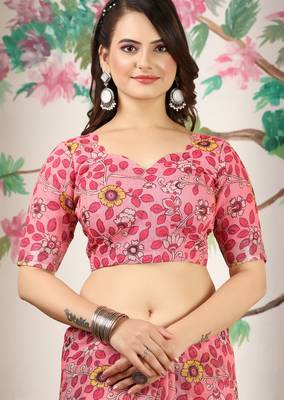 Pink linen cotton digital printed saree 3