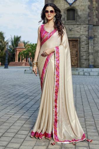 Beige georgette bandhani saree