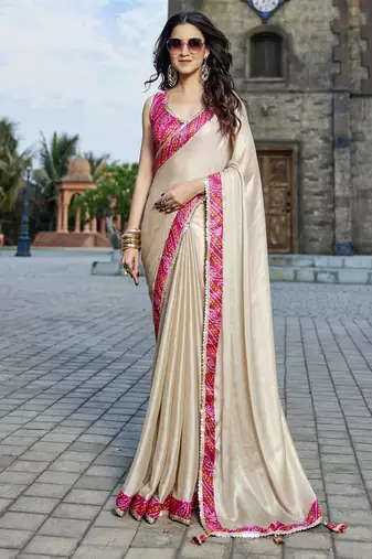 Beige georgette bandhani saree
