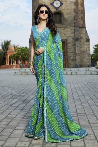 Blue georgette bandhani saree