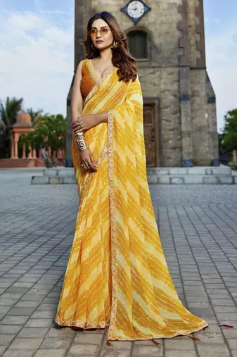 Yellow georgette bandhani saree