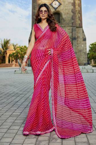 Pink georgette bandhani saree