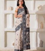 Black linen cotton saree