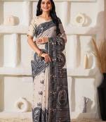 Black linen cotton saree