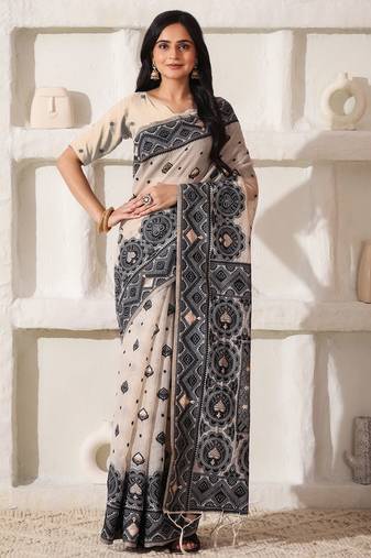 Black linen cotton saree