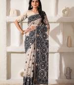 Black linen cotton saree