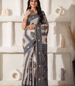Black linen cotton saree