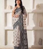 Black linen cotton saree