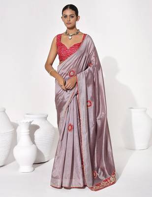 Lavender georgette printed saree 1
