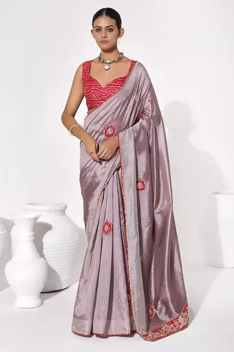 Lavender georgette printed saree