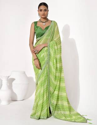 Green georgette printed saree 1