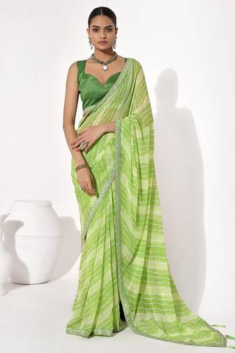 Green georgette printed saree