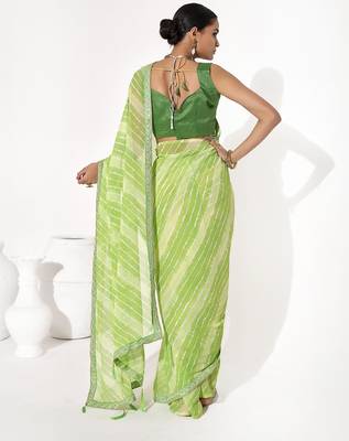Green georgette printed saree 2