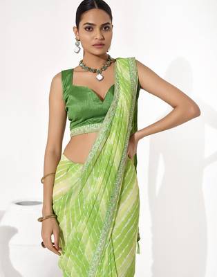 Green georgette printed saree 3