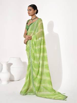 Green georgette printed saree 4
