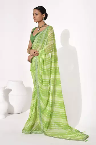 Green georgette printed saree