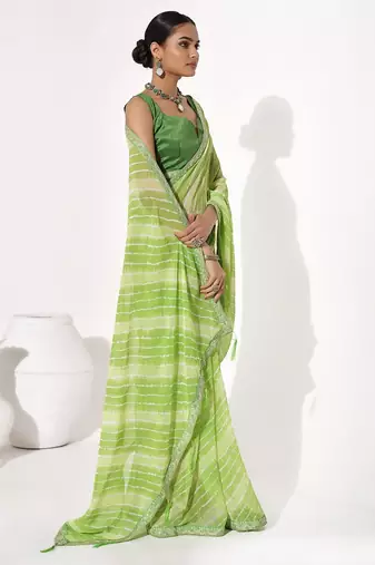 Green georgette printed saree